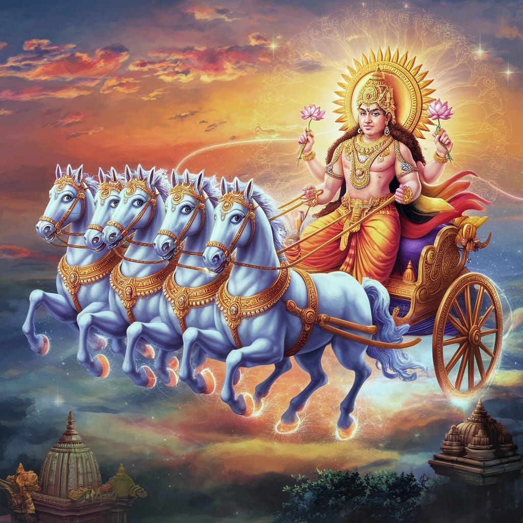 Surya on Golden Chariot Pulled by White Horses