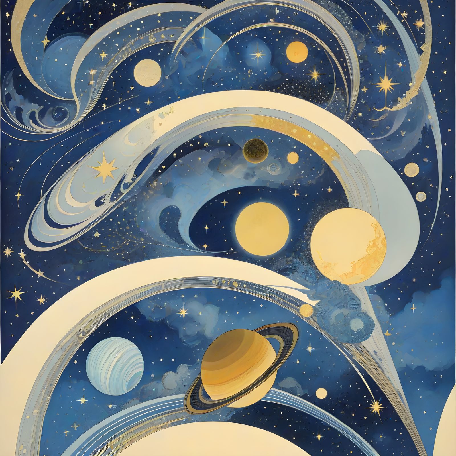 Cosmic Vistas in Deep Blue and Gold