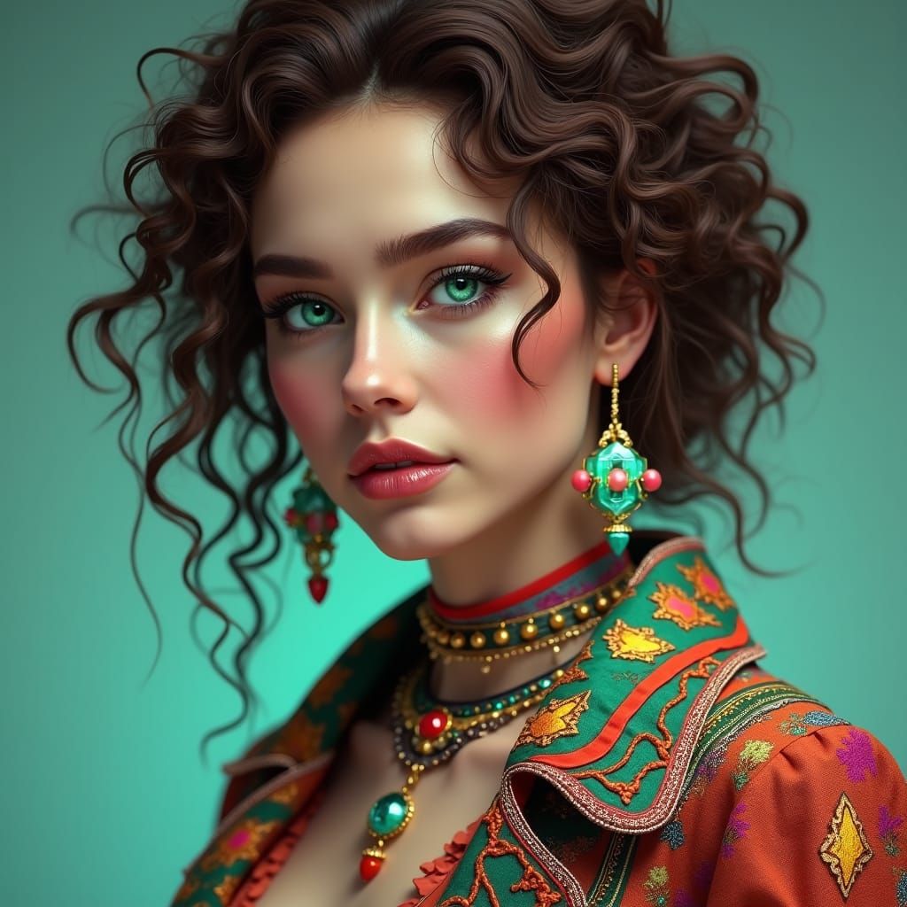 Beautiful Woman with Emerald Eyes in Cyberpunk Style