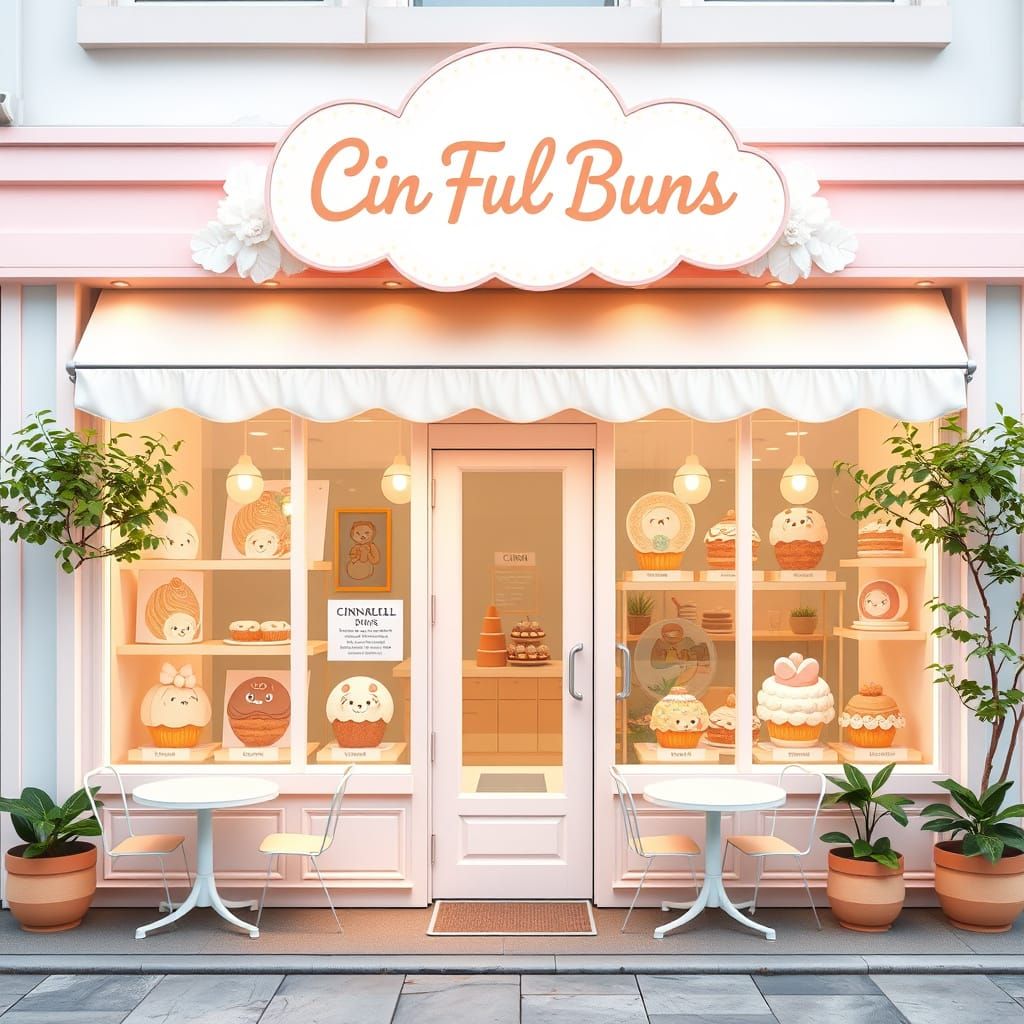 Surreal Pastel-Colored Café Shop Facade in Kawaii Style