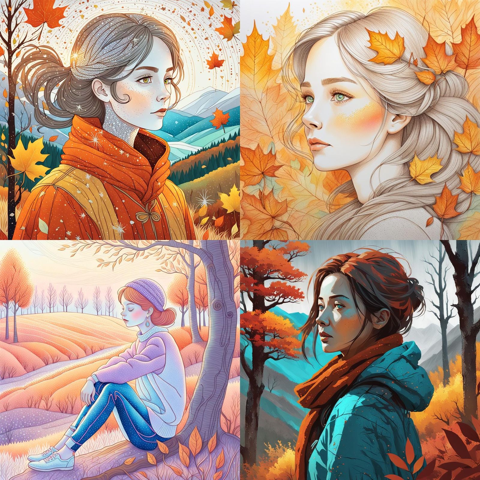 autumn theme, automatic drawing with a pastel pencil of a be...