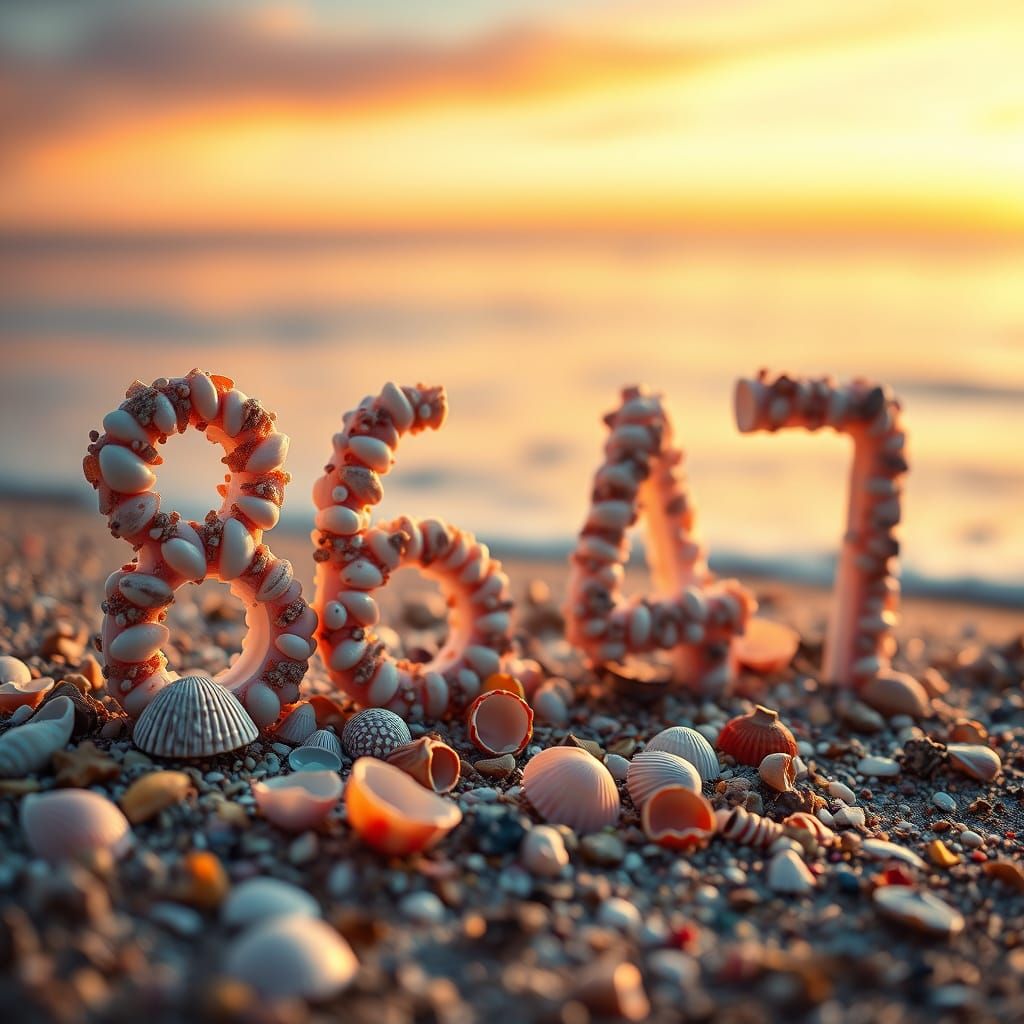 Seashells Spell Numbers on Beach in Splash Art