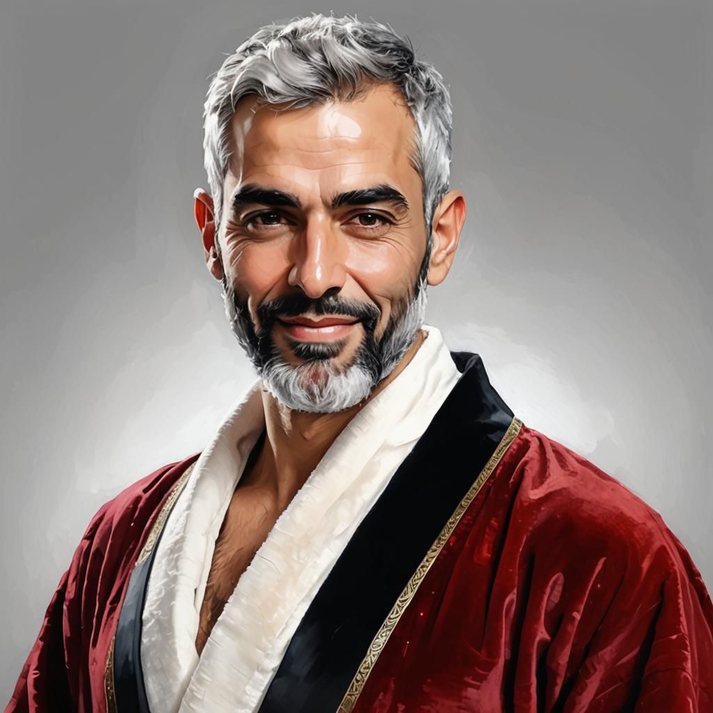 Handsome Man with Silver Beard in Impressionist Style