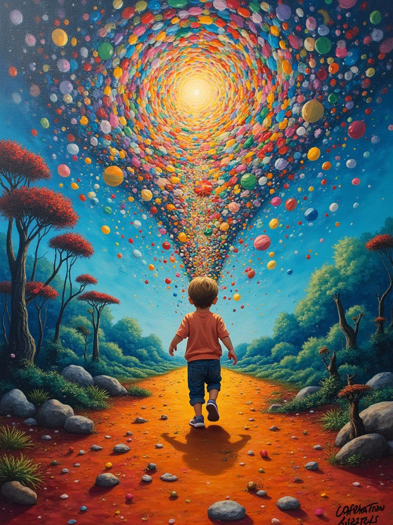 Surreal Child in Tornado of Art, a Dreamscape