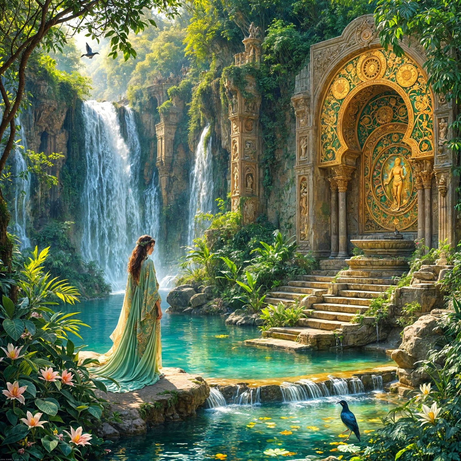 Hidden Jungle Oasis in Art Nouveau Style