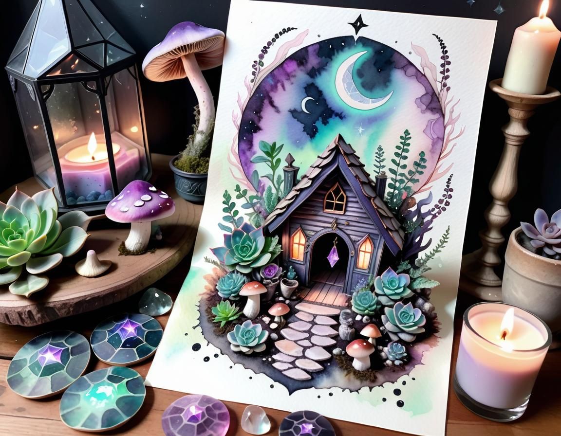 Pastel Goth Goddess Altar in Cozy Cabin