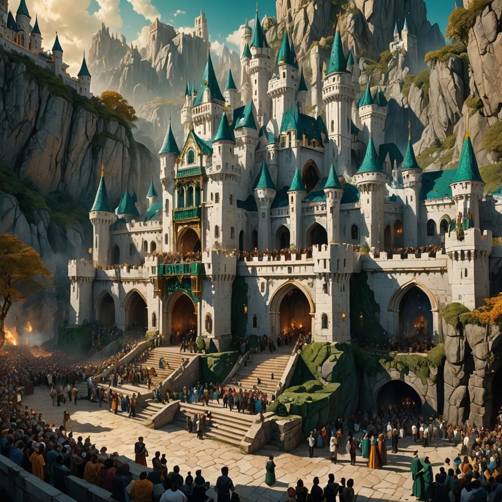 Fantasy Court Scene Before Majestic Castle