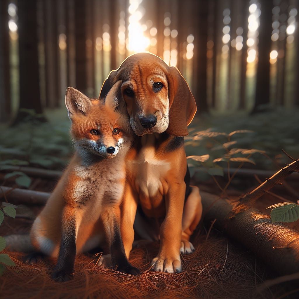 Fox and Hound Pups: A Heartwarming Friendship