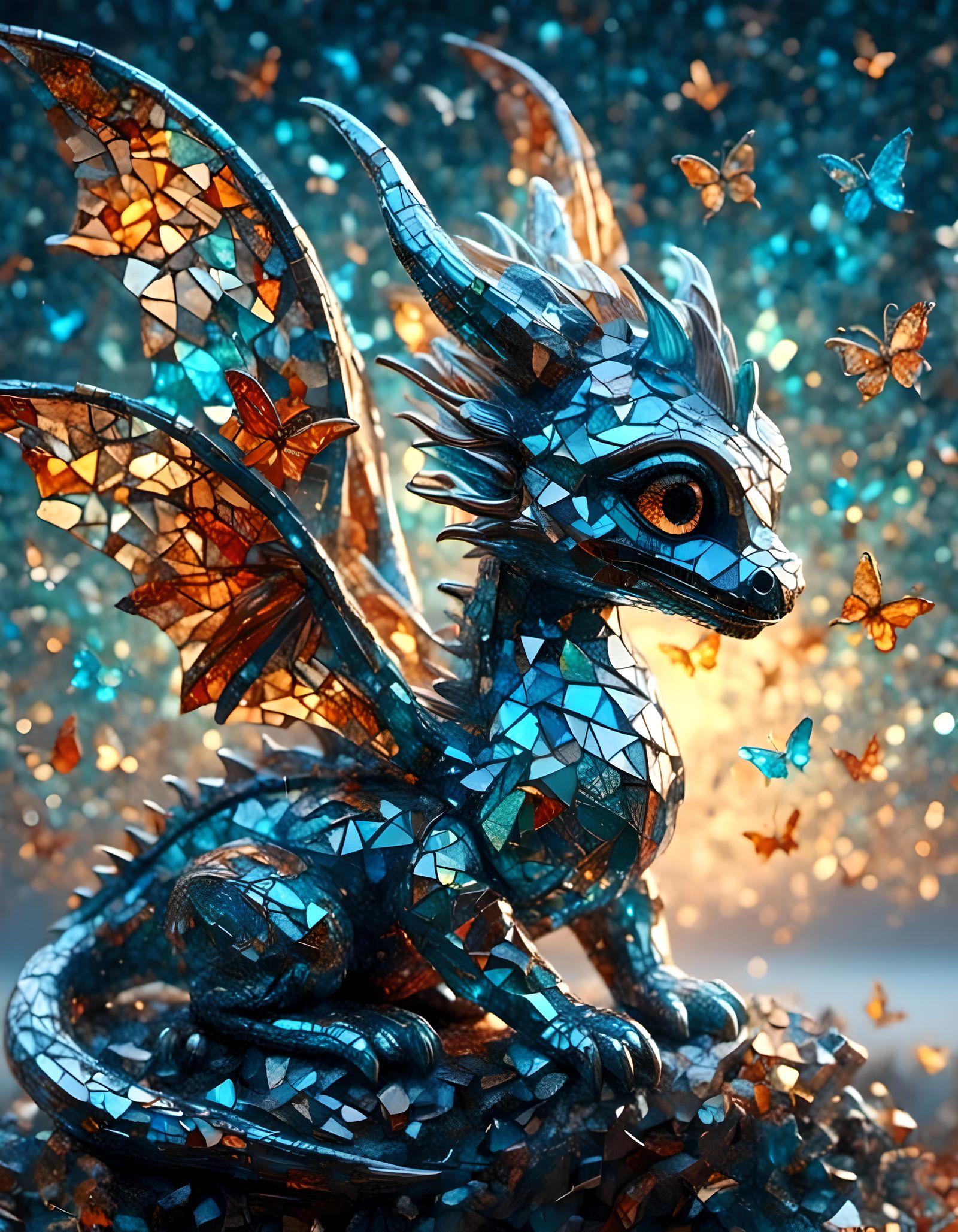 Mosaic Baby Dragon with Butterfly Wings