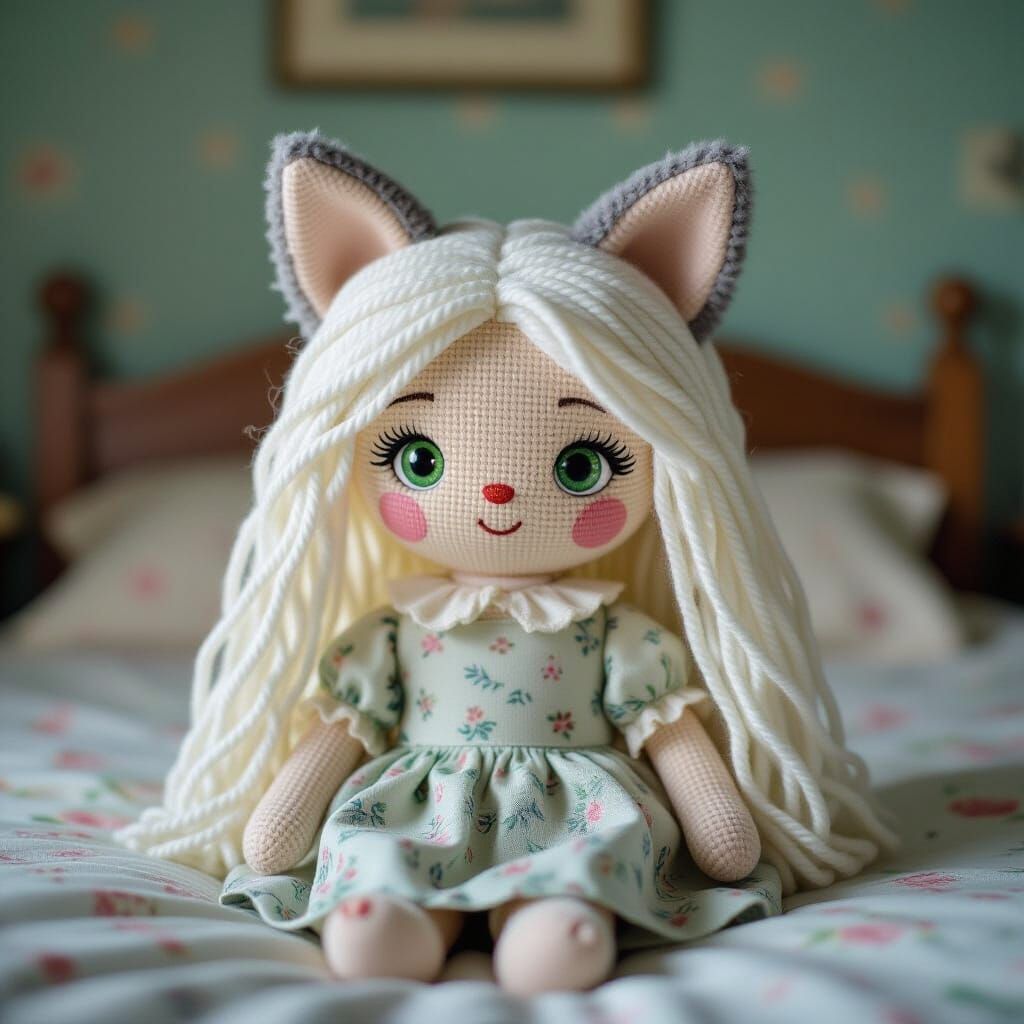 Cute Raggedy Doll Wolf Girl with Yarn Hair