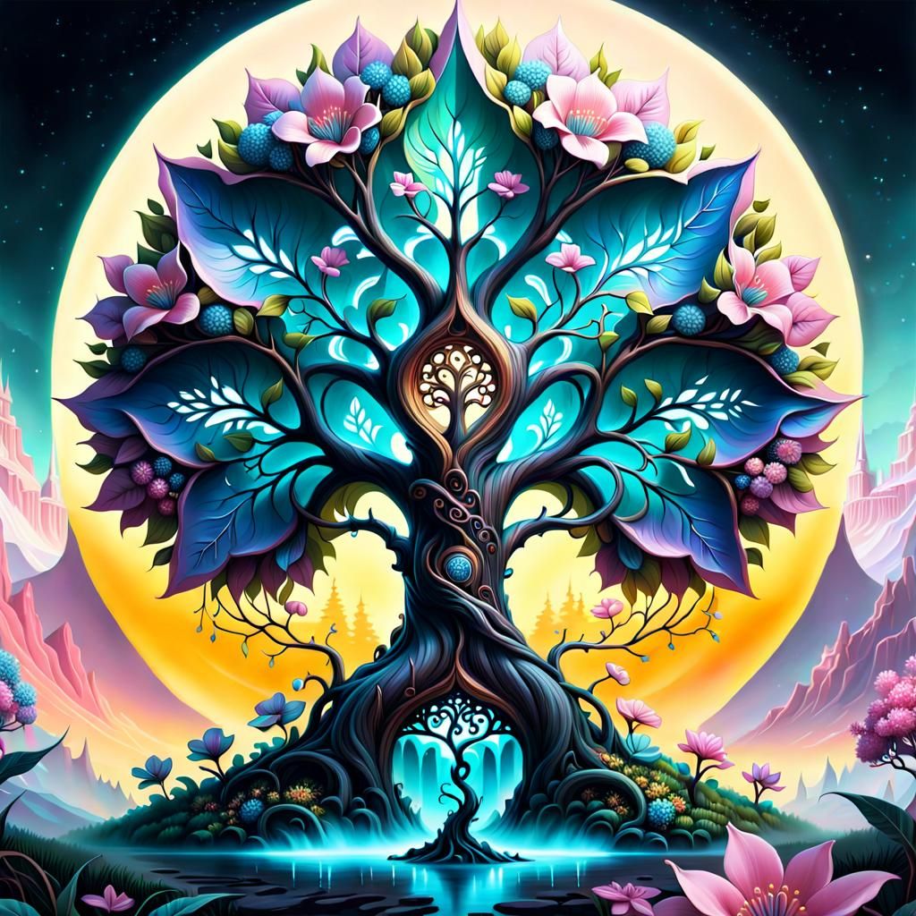 Surreal Flower Tree in Fantasy Landscape Art