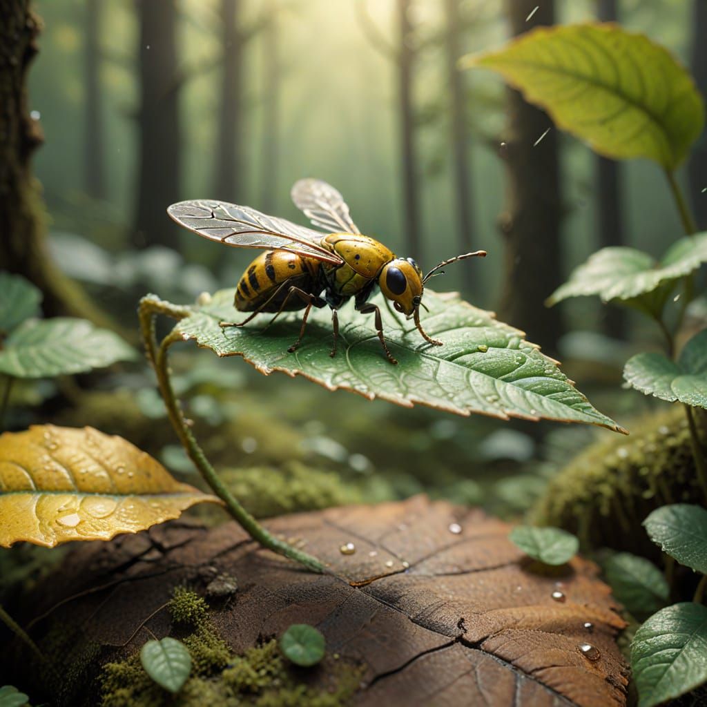 Whimsical Forest Leaf Ride in Mixed Media