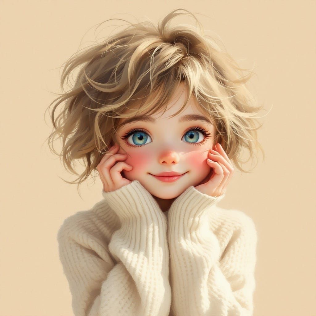 Charming Petite Girl in Watercolor-Inspired Style