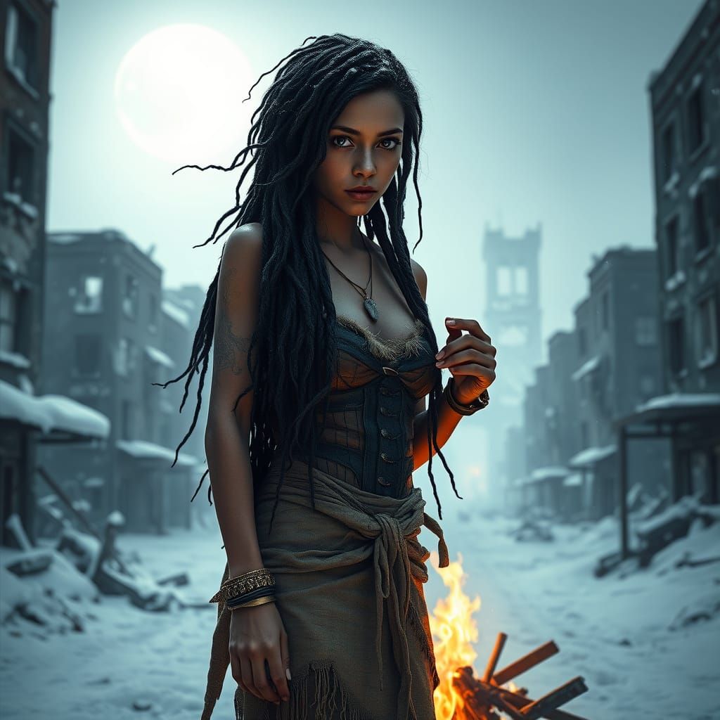 Dystopian Afghan Woman in Cyberpunk Blizzard