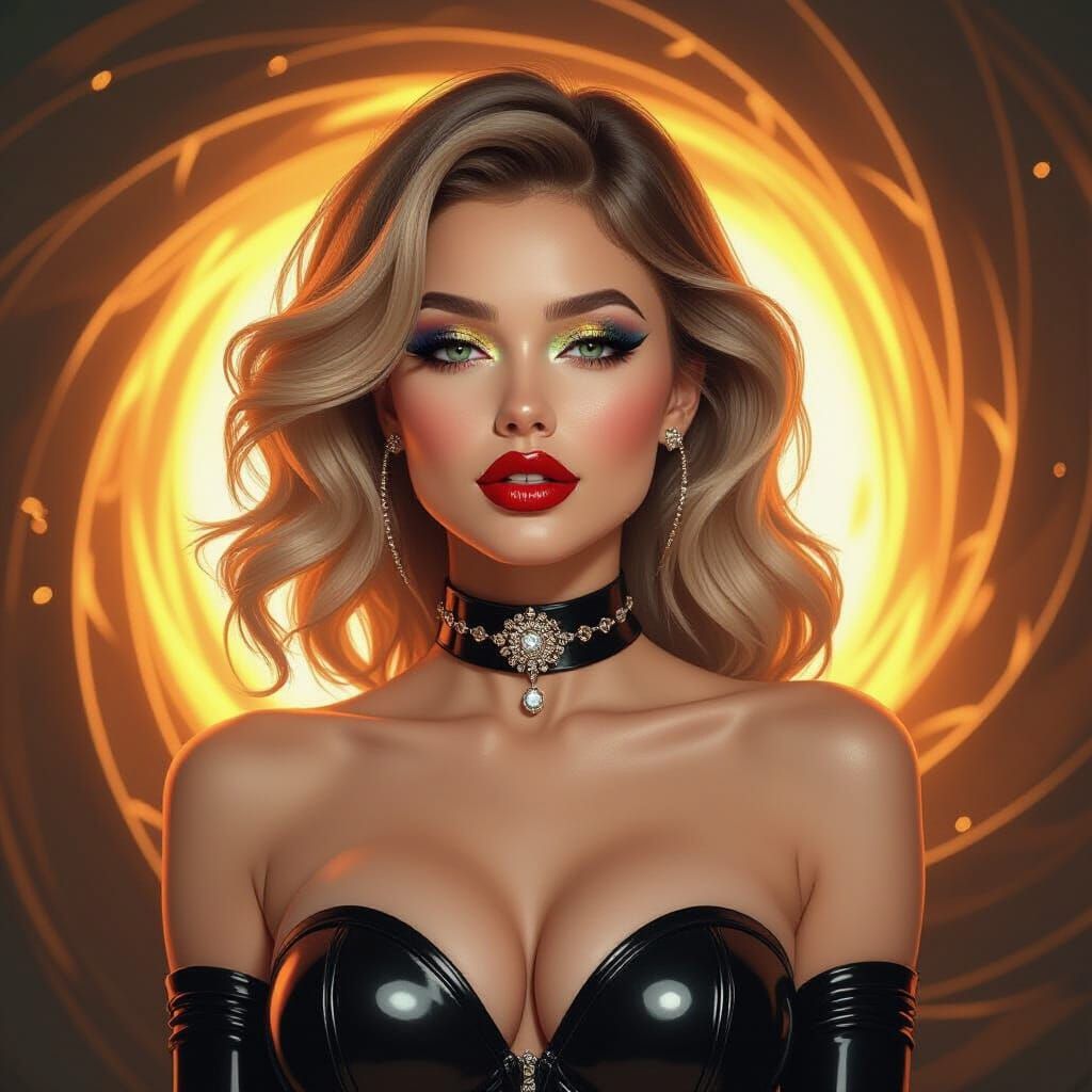 Woman in Latex Corset in a Flaming Vortex