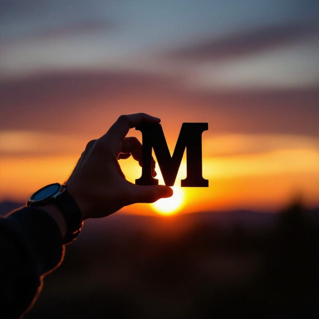 Hand Holding Letter M at Sunset