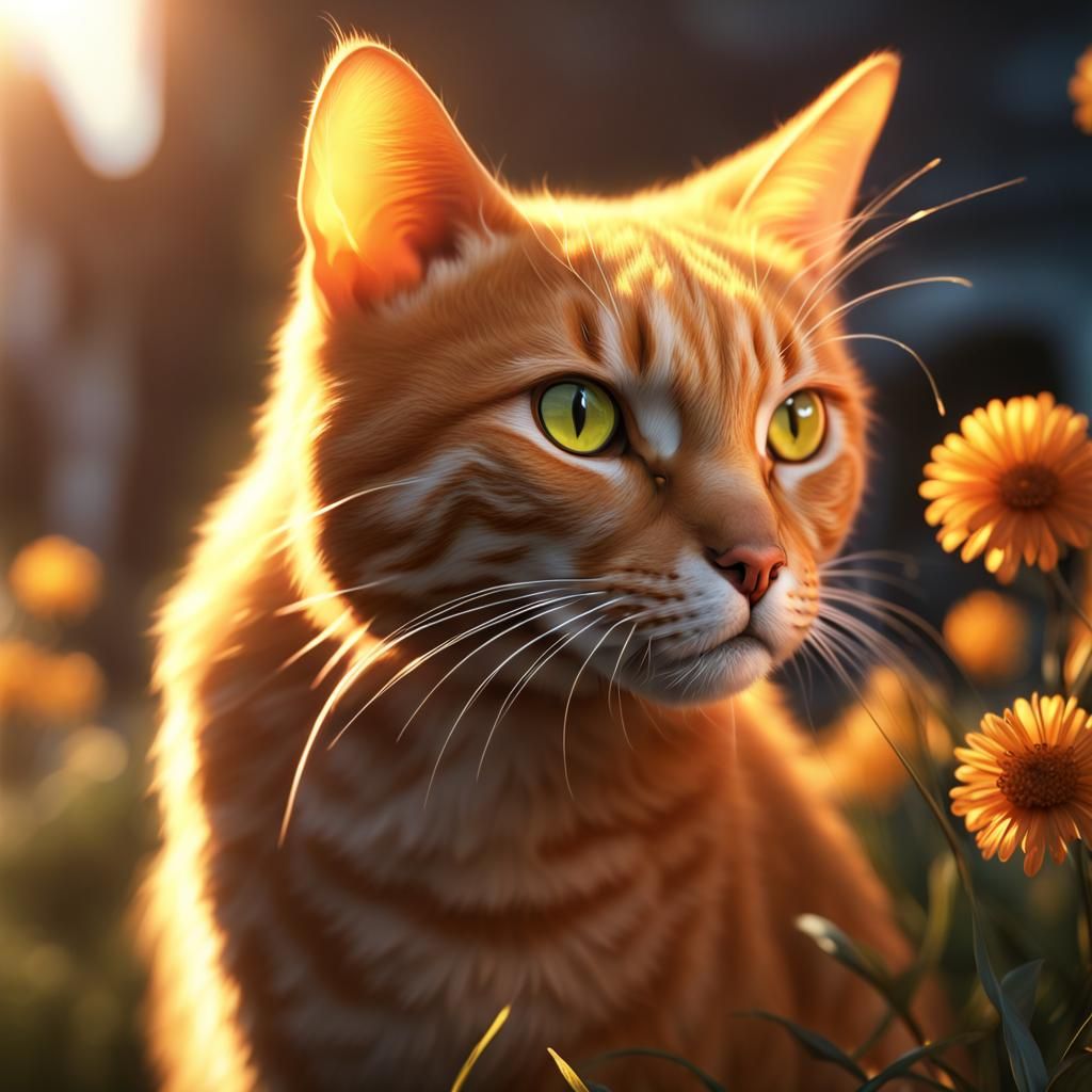 Orange Tabby Cat Enjoying Sunshine: Detailed Matte Painting
