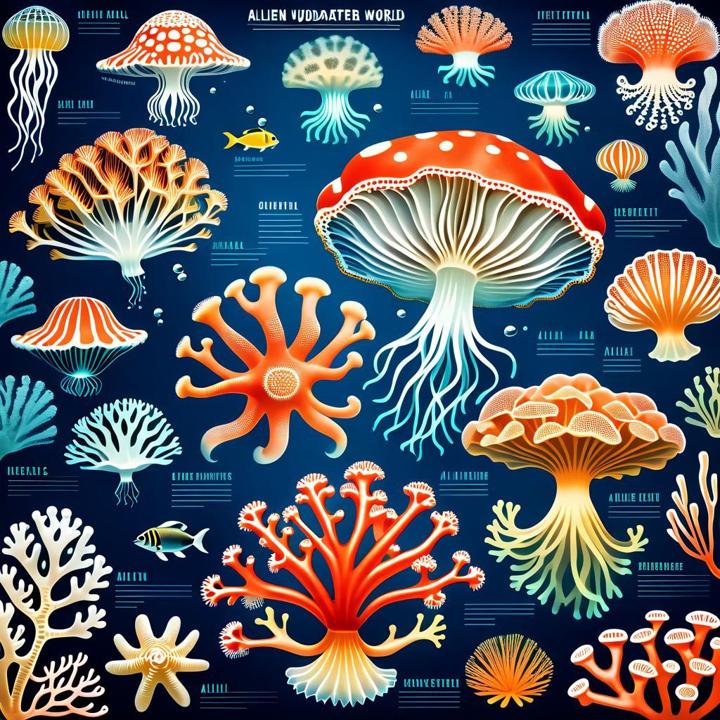 Vibrant Alien Underwater World: Haeckel-Inspired Illustratio...