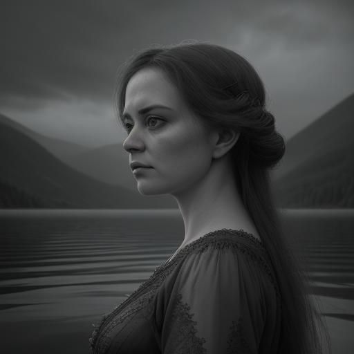 Hyperrealistic Lady Emerges from Misty Lake