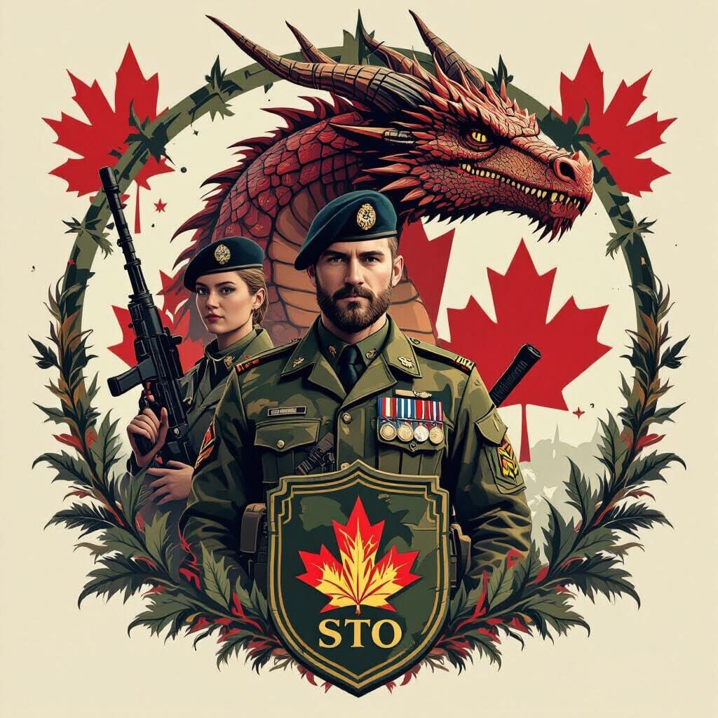 Canadian Soldier, Wizard, and Dragon on Military Patch