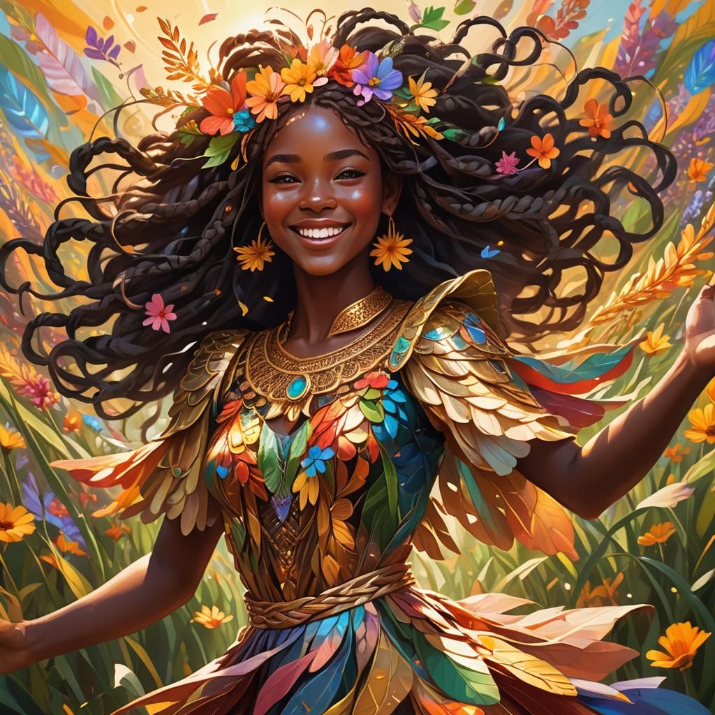 Joyful Fairy Portrait in a Flower Field