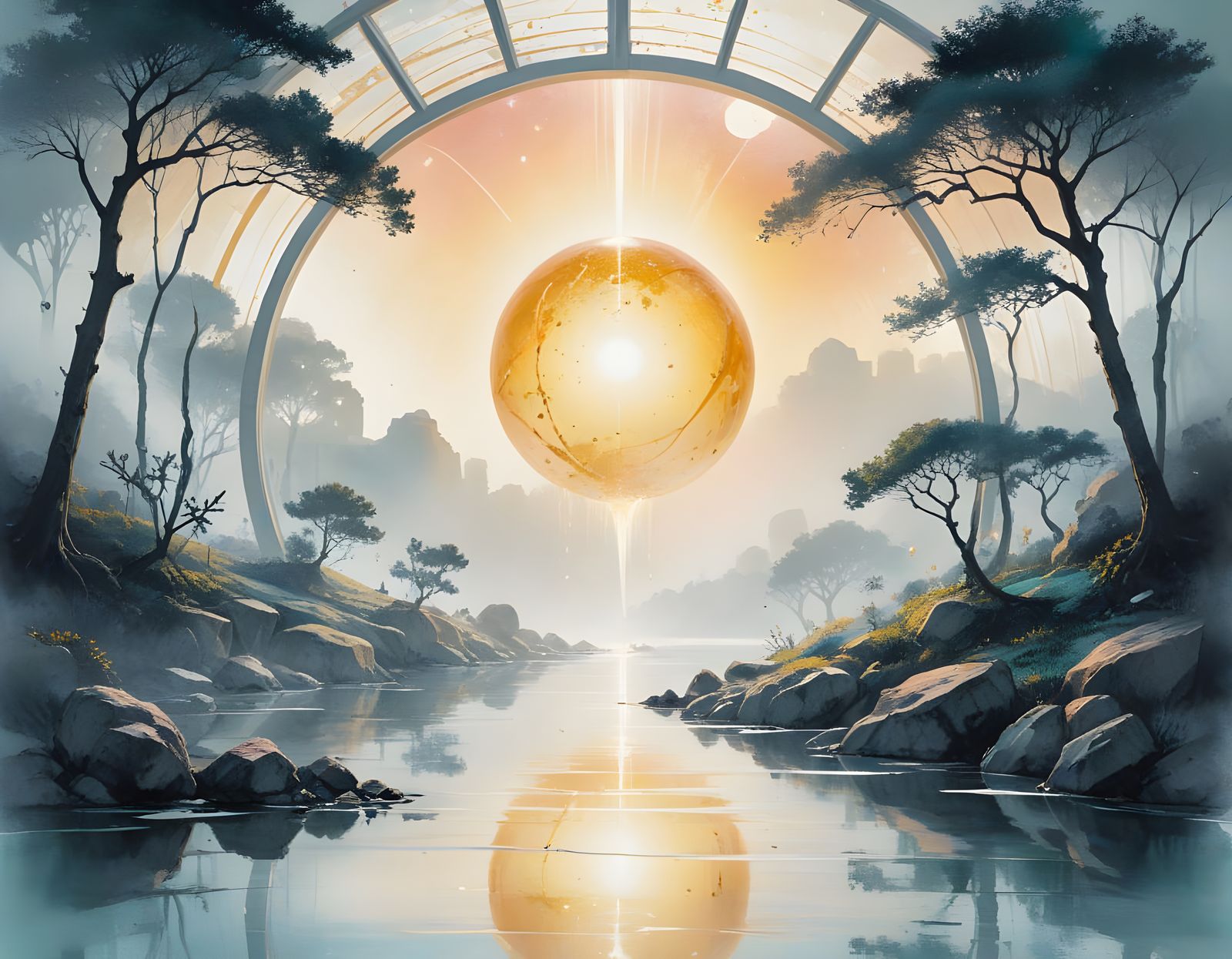 Cosmic Egg Fountain with Shadow-Light Effect