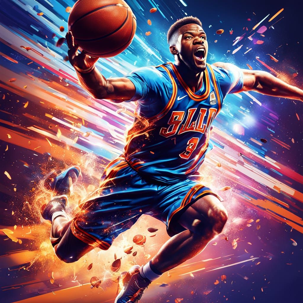 Finn's Slam Dunk: Dynamic Sports Poster with Glowing Ball