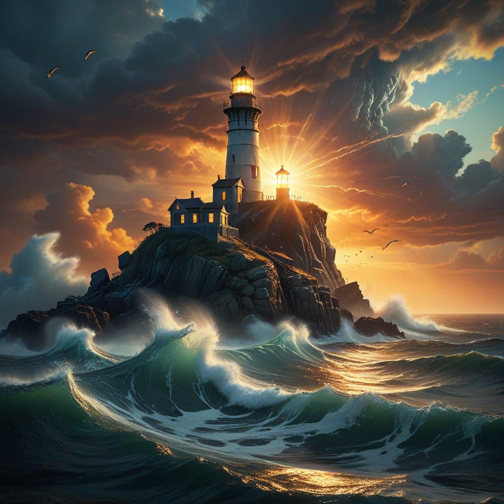 Ethereal Oceanscape with Majestic Lighthouse
