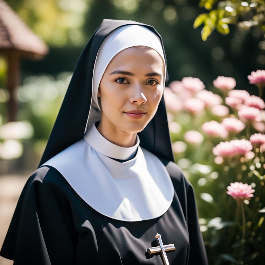 Young Nun in Garden: Professional Photography