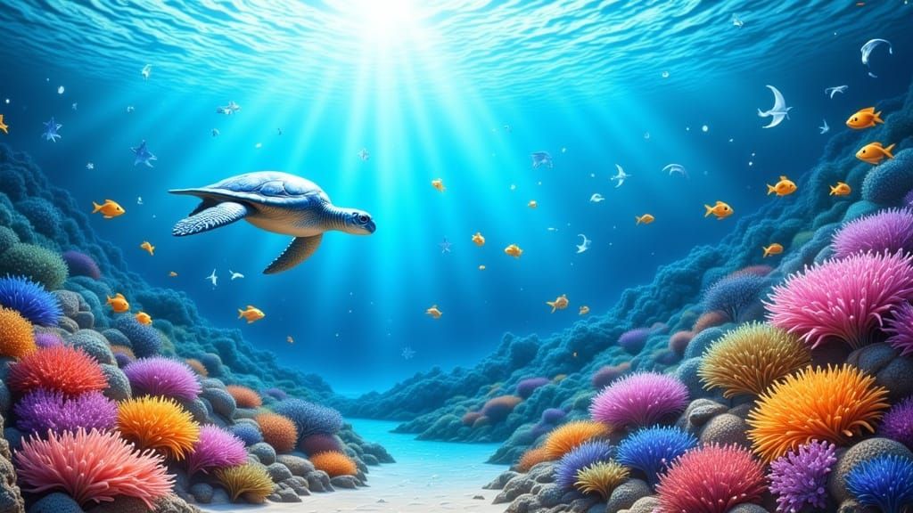 Vibrant Coral Reef with Marine Life in Hyperrealistic Style