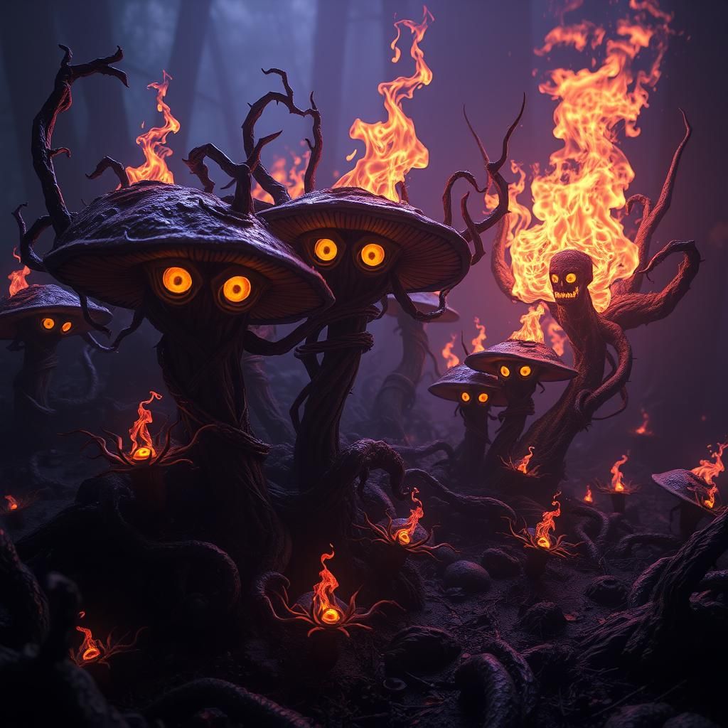 Demonic Mushrooms Emerge in Dark Fantasy Style