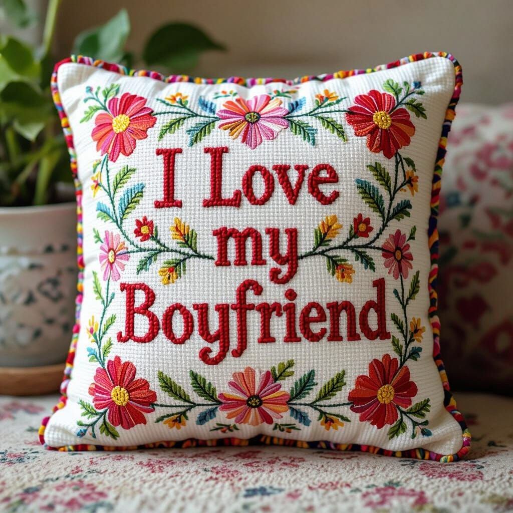 Cross Stitch Pillow with Embroidered Message