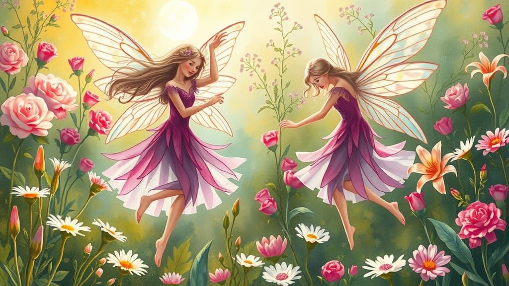 Pink Fairies Dance in Lush Sun-Drenched Garden