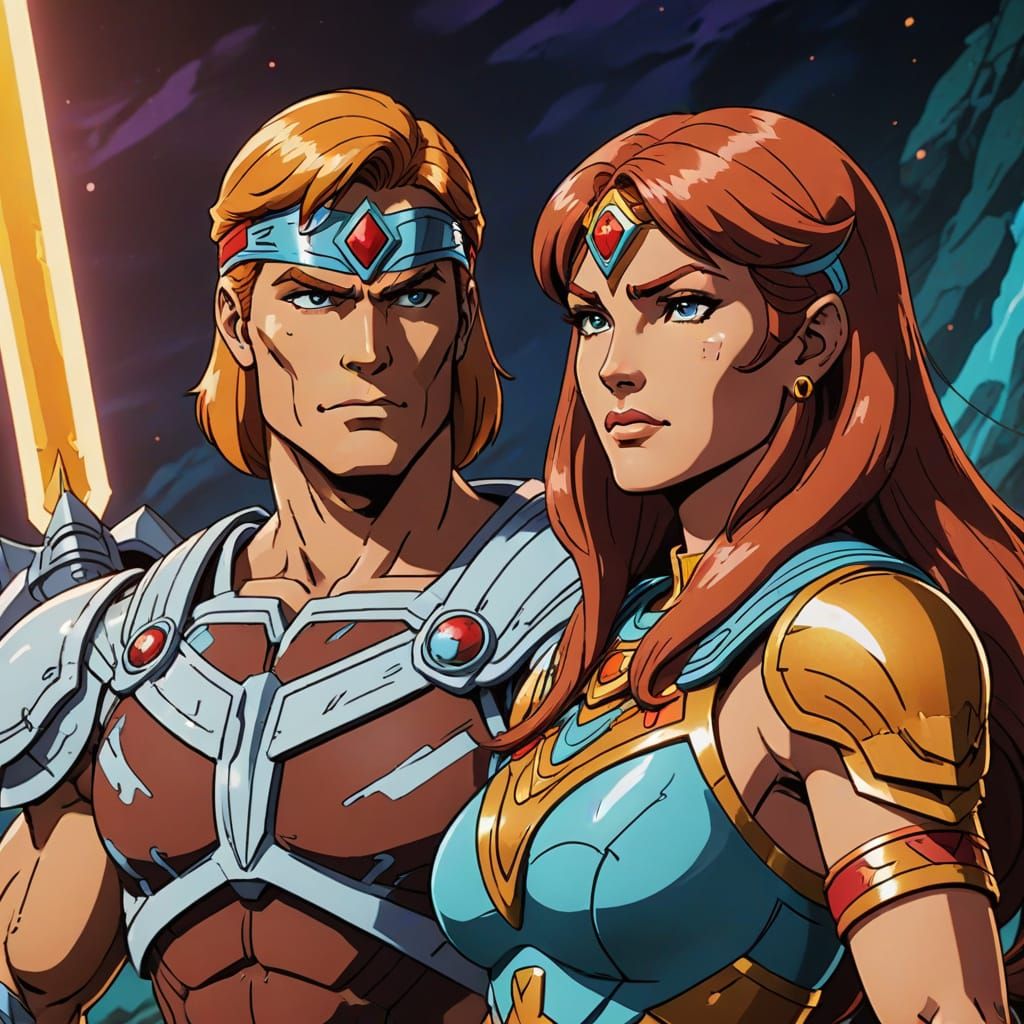 Teela and He-Man in Vibrant Anime Style