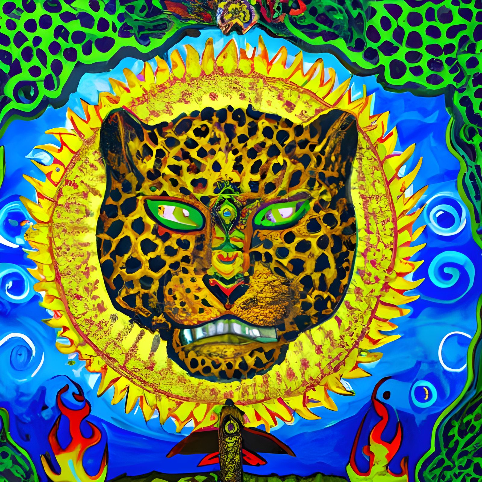 Ayahuasca Shaman Jaguar in Visionary Art Style