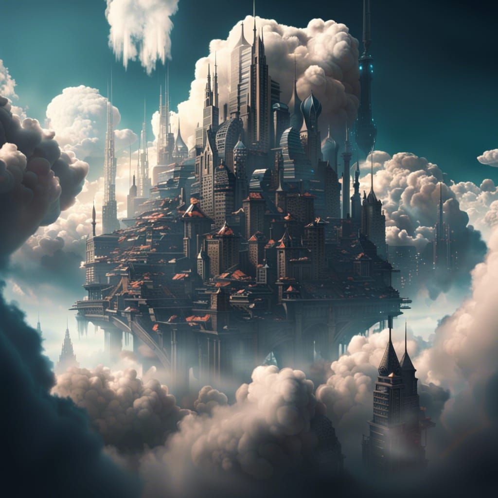 Futuristic City Floating in Sky: Digital Matte Painting