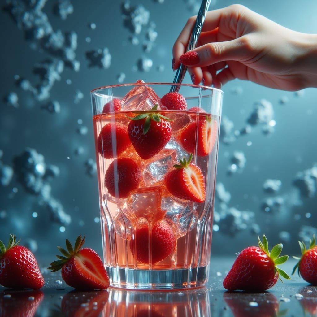 Pop Art Strawberry Drink with Glowing Ice