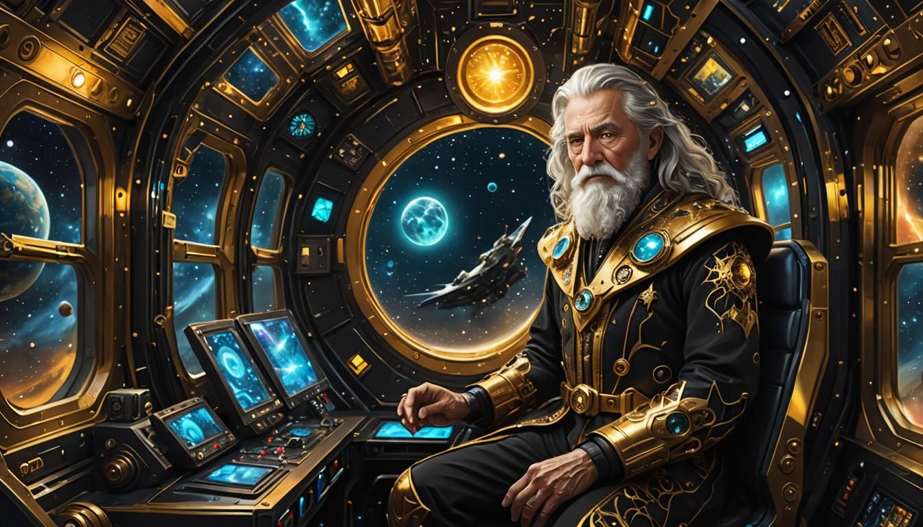 Wizard in Spaceship: Steampunk Fractal Illustration