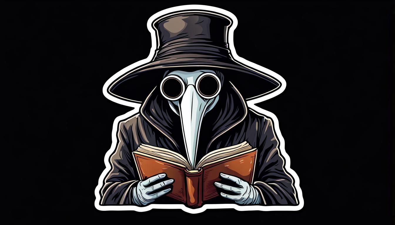 Colorful Plague Doctor Reading Book Sticker Design