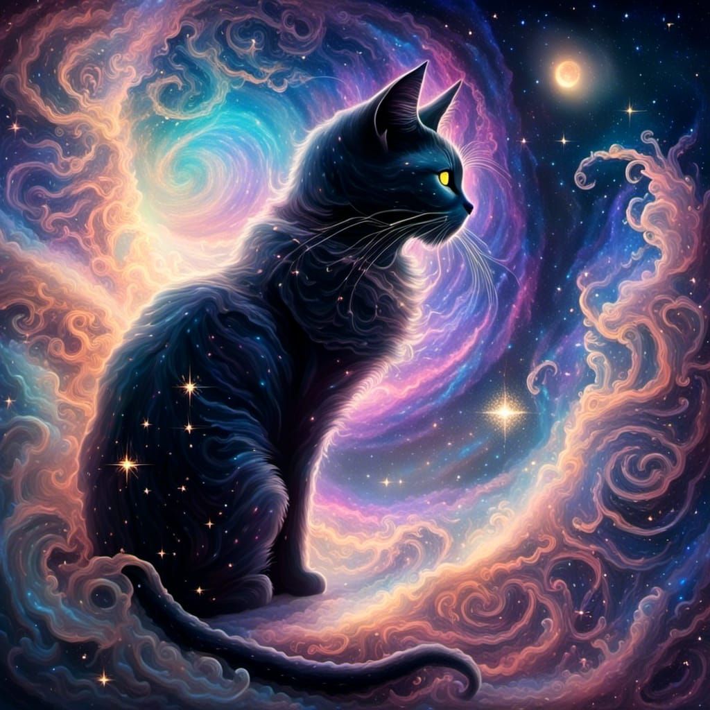 Black Cat in Sailor Moon Style, Ethereal Fantasy