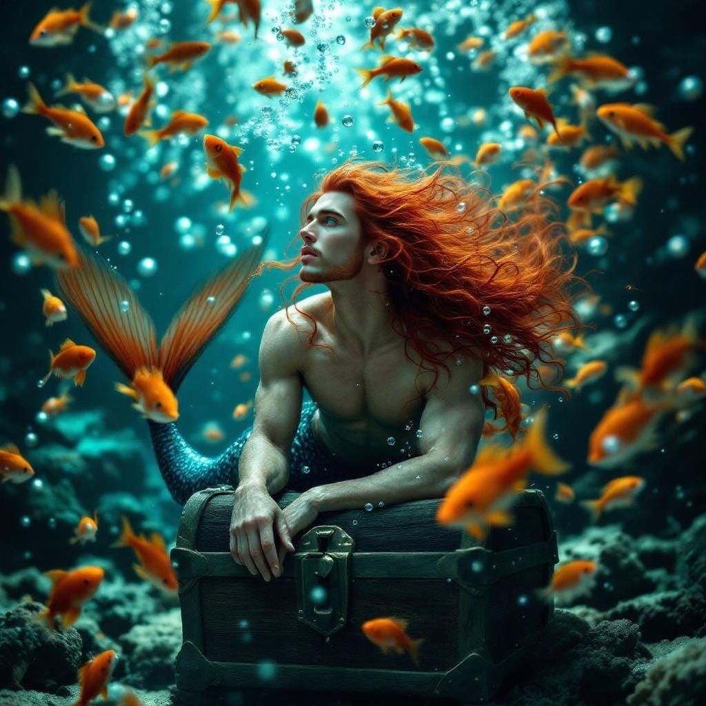 Magnificent Merman Among Sunken Treasure