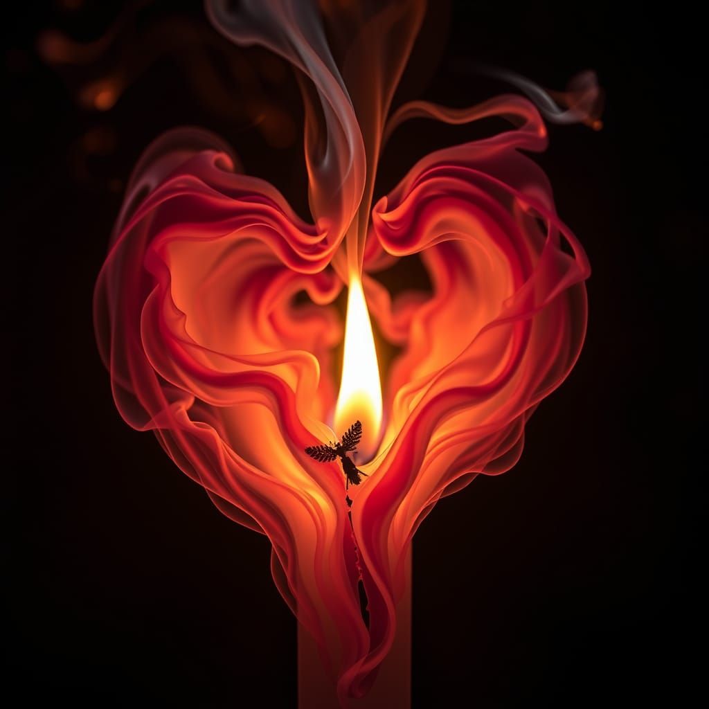 Broken Heart Smoke Drifting from Candle in 8K