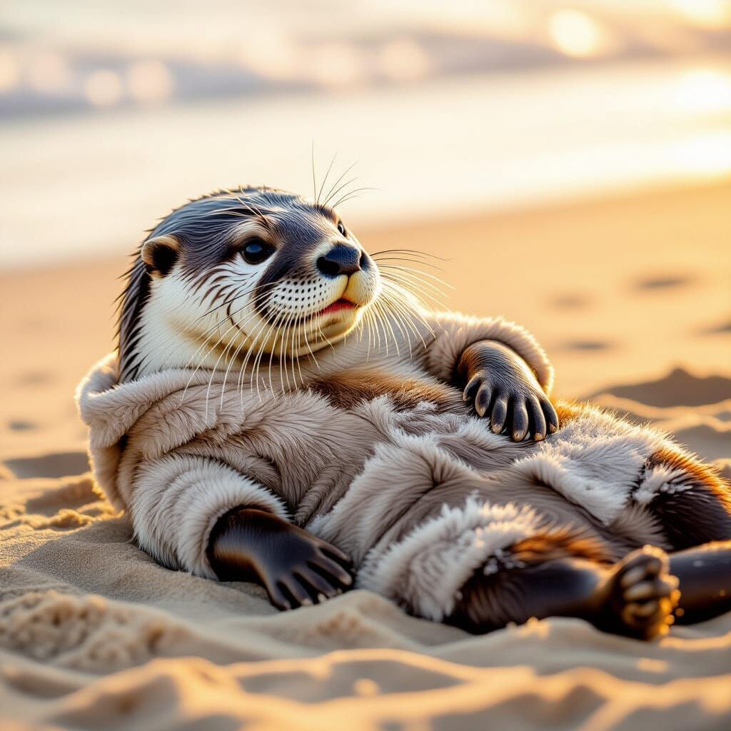 Whimsical Otter Lounging on a Sunny Beach
