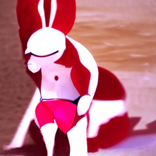 Cartoon Bunny in Red Speedo: Anime Minimalist