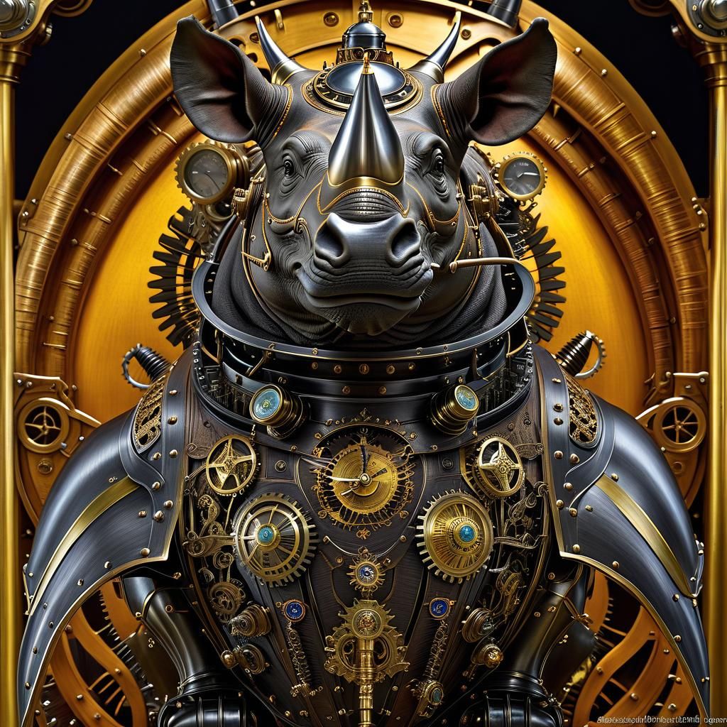 Steampunk Rhinoceros Portrait in Gothic Fantasy Style