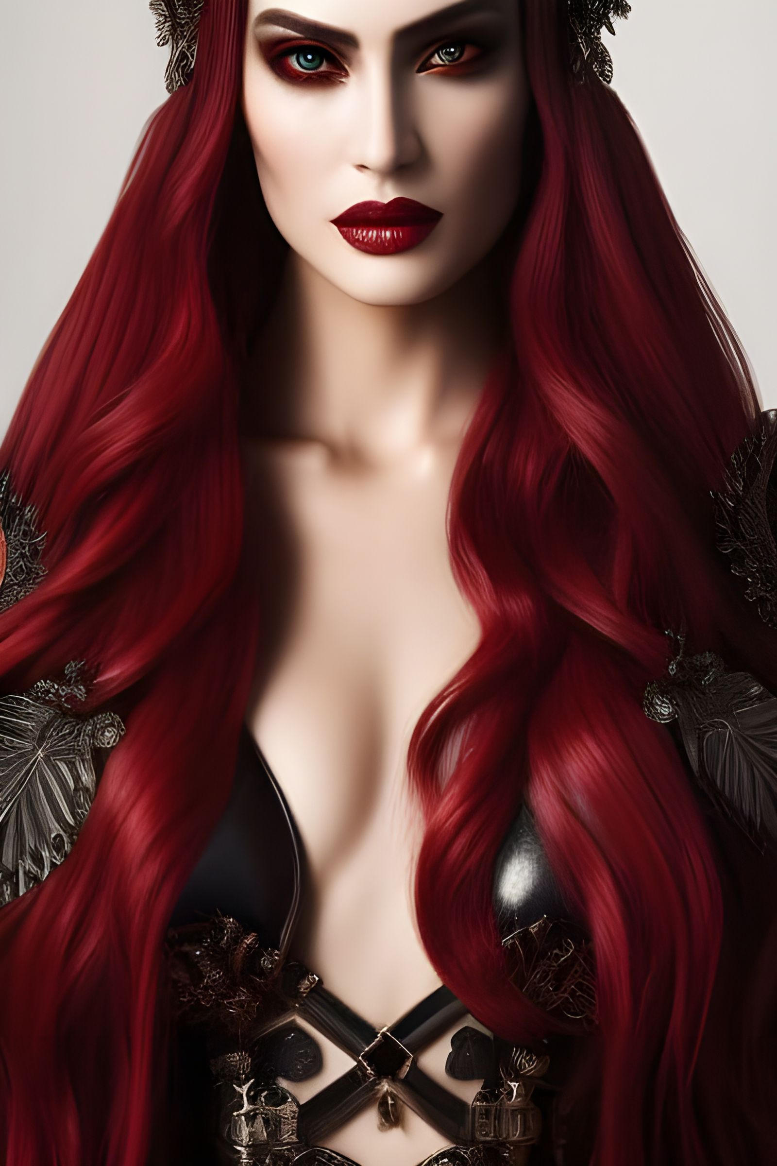 Gothic Vampire Goddess in Firelight, Detailed Digital Art