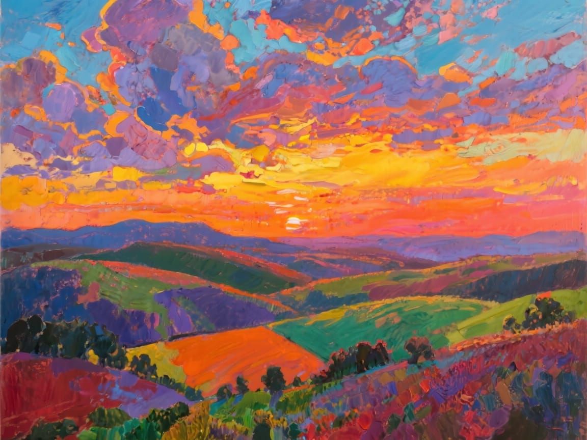 Abstract Sunset Landscape in Expressionist Style