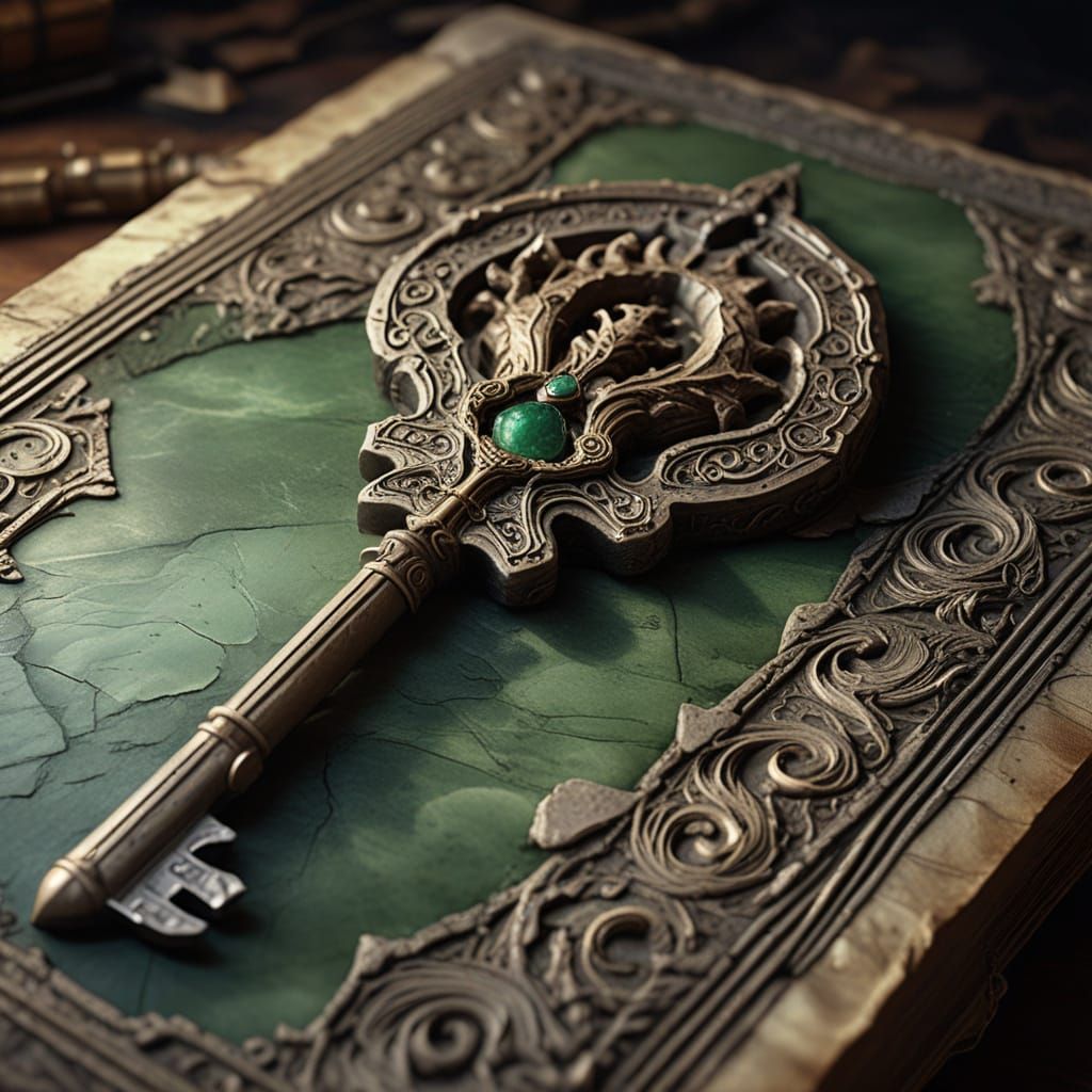 Dragon-Bone Key in Ancient Leather-Bound Book