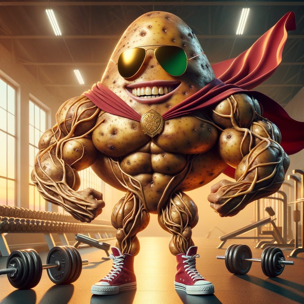 Hyper-Realistic Bodybuilder Potato in Aviator Sunglasses