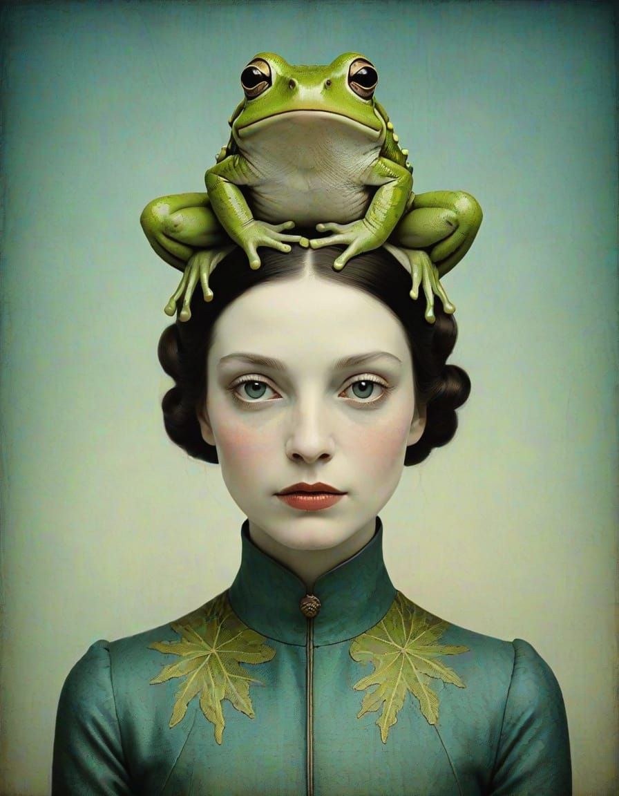 Minimalist Frog-Woman Portrait in Catrin Welz Stein Style
